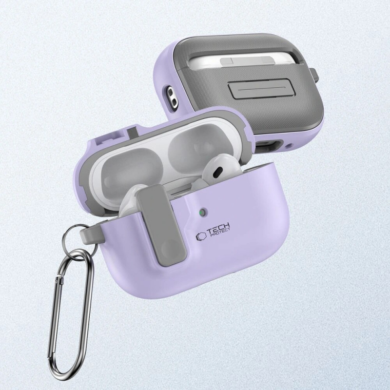 Tech-Protect Slim Hook-hoesje met karabijnhaak voor Apple AirPods Pro 1 / 2, lavendel