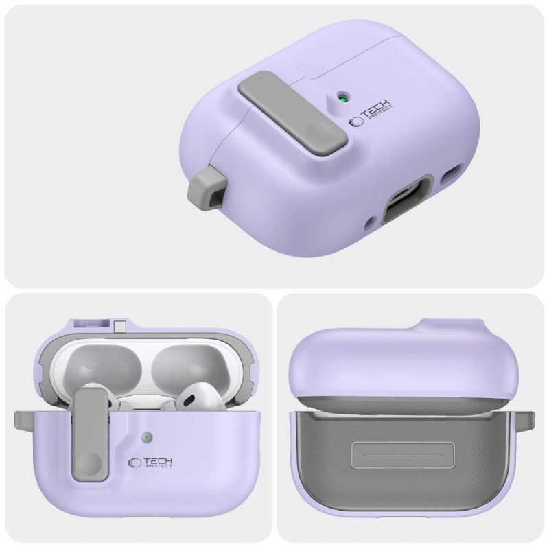 Tech-Protect Slim Hook-hoesje met karabijnhaak voor Apple AirPods Pro 1 / 2, lavendel