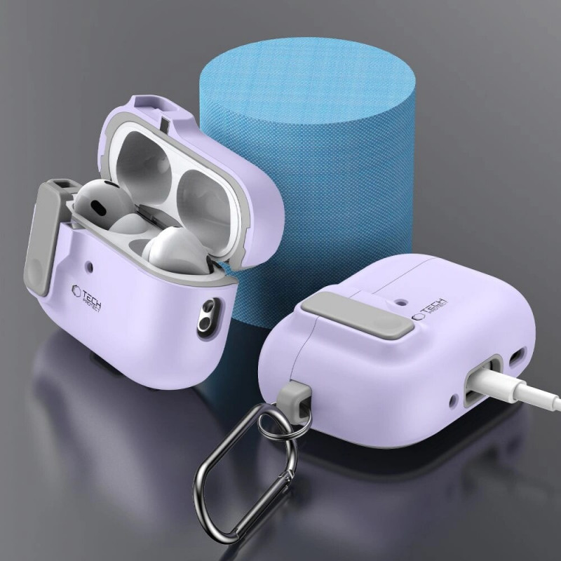 Tech-Protect Slim Hook-hoesje met karabijnhaak voor Apple AirPods Pro 1 / 2, lavendel
