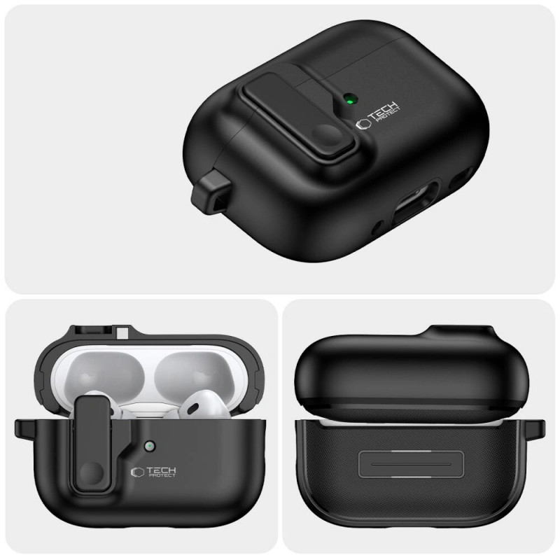 Tech-Protect Slim Hook-hoesje met karabijnhaak voor Apple AirPods Pro 1 / 2, zwart