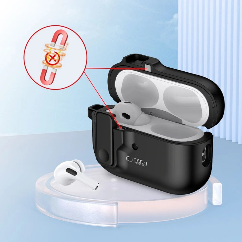 Tech-Protect Slim Hook-hoesje met karabijnhaak voor Apple AirPods Pro 1 / 2, zwart