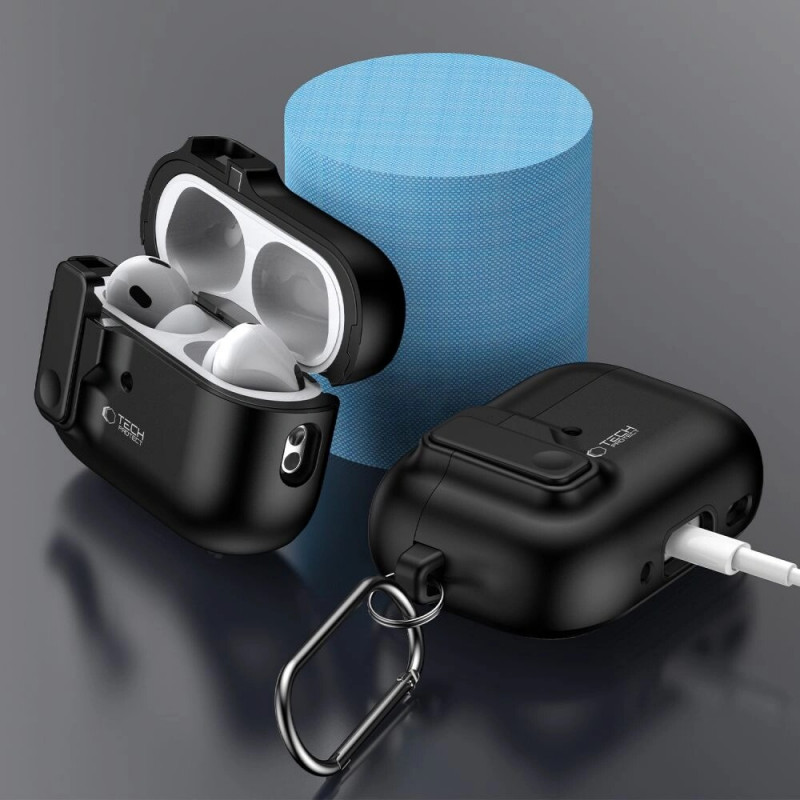 Tech-Protect Slim Hook-hoesje met karabijnhaak voor Apple AirPods Pro 1 / 2, zwart