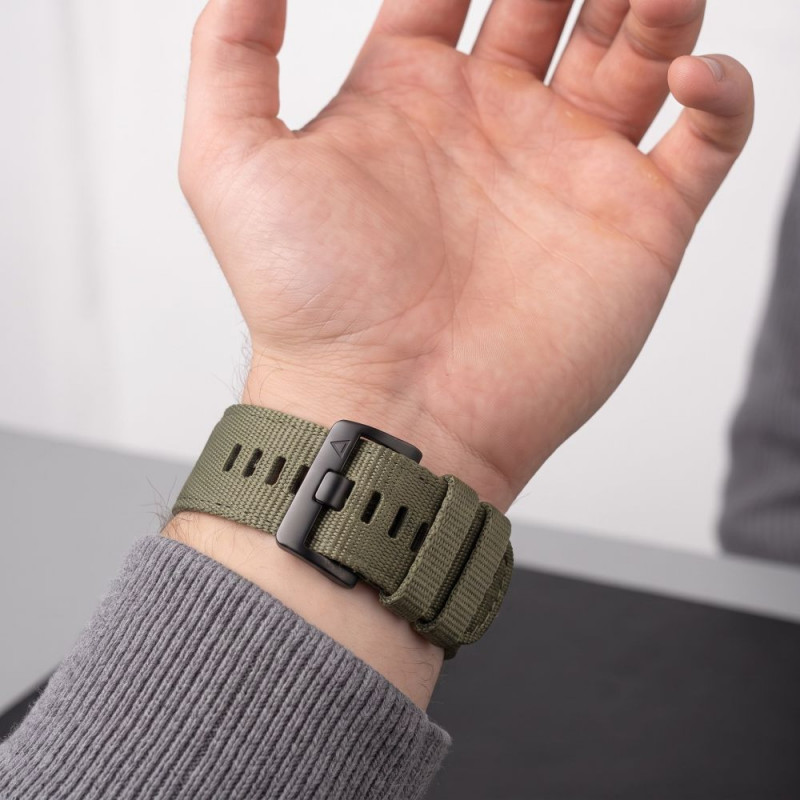 Tech-Protect Nylon Classic horlogeband voor Garmin Fenix 5X / 5X Plus / 6X / 6X Pro / 7X / 8 / 8 Pro / 9 / 9 Pro 51 mm, legergroen