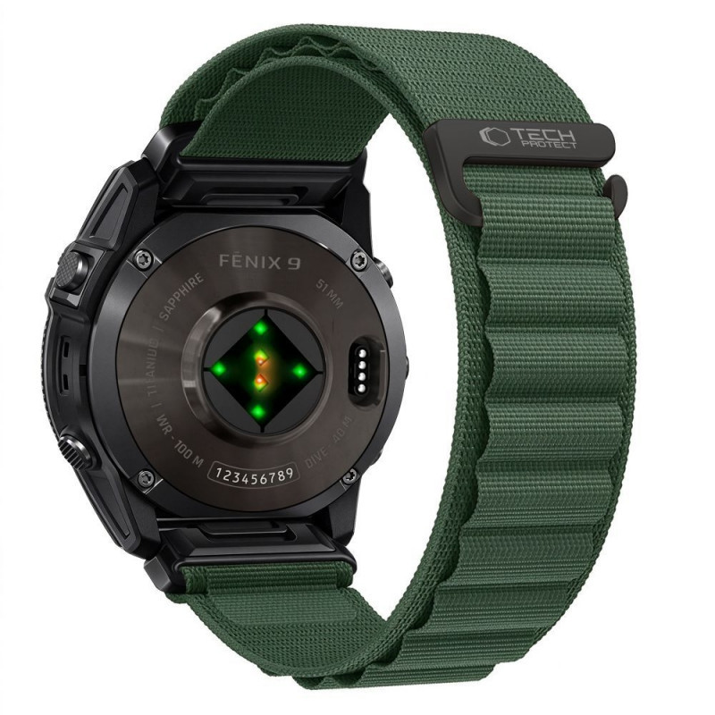 Tech-Protect Nylon Pro horlogeband voor Garmin Fenix 5X / 5X Plus / 6X / 6X Pro / 7X / 8 / 8 Pro / 9 / 9 Pro (47 mm), legergroen