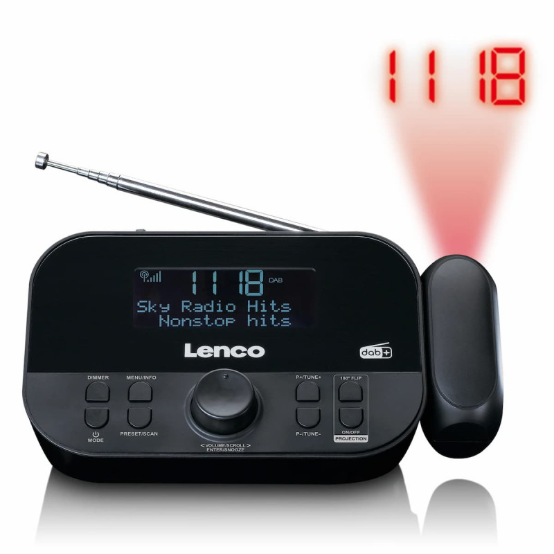 Lenco CR-615BK radiowekker met projectie, DAB+/FM, zwart