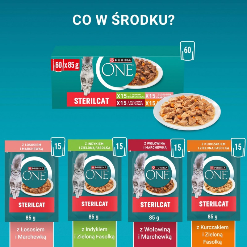 Purina ONE Sterilcat Kattenvoer, Rundvlees & Wortel, 60 x 85 g