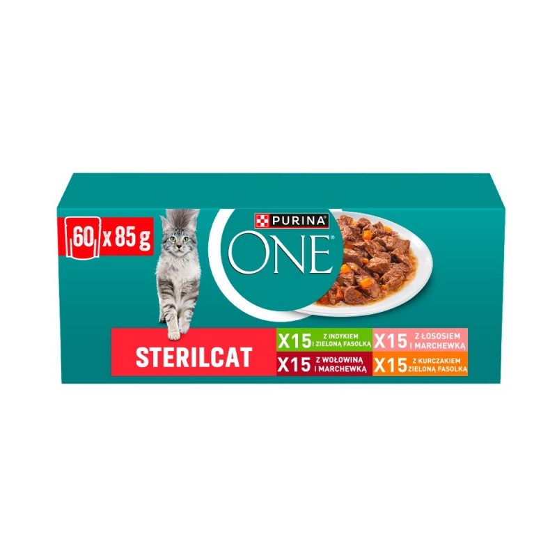 Purina ONE Sterilcat Kattenvoer, Rundvlees & Wortel, 60 x 85 g