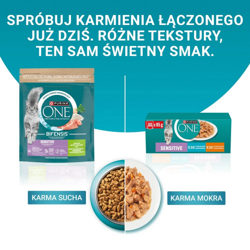 Purina ONE Sensitive kattenvoer, kip & wortel, 60 x 85 g