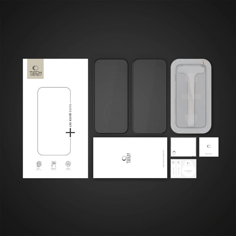 Tech-Protect Quick Set+ gehard glas schermbeschermer voor Apple iPhone 16 Pro, zwart (2 stuks)