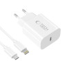 Tech-Protect NC20W 1-poorts USB-C wandlader PD 20W met Lightning-kabel, wit, 100 cm