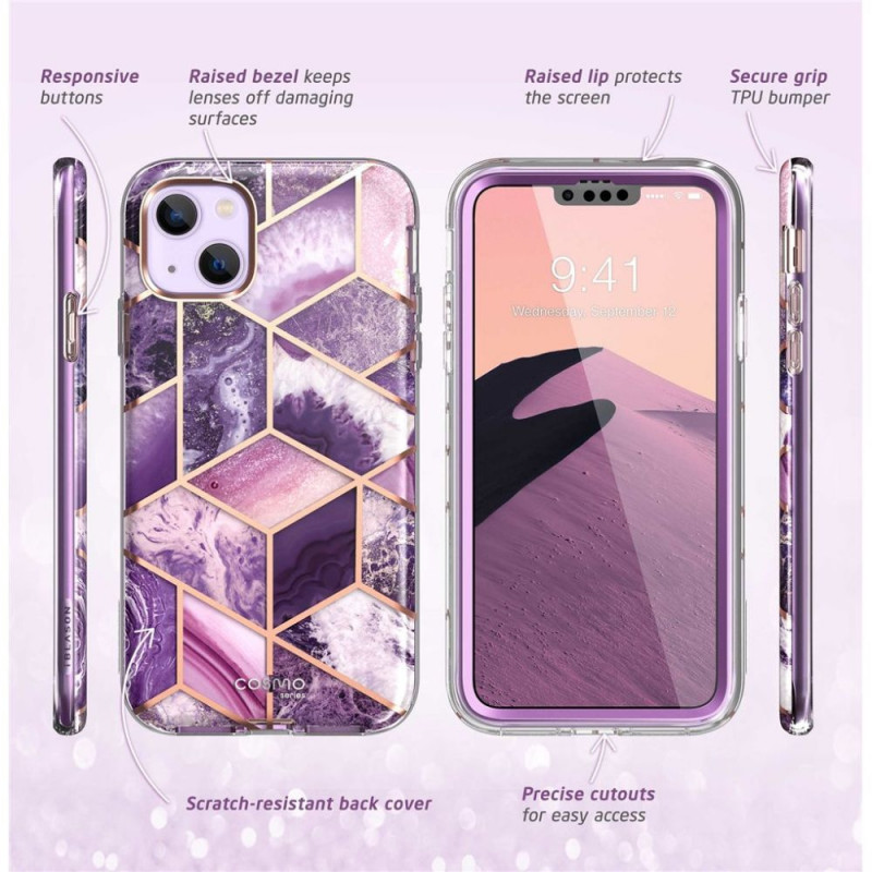 Supcase Cosmo-hoesje voor Apple iPhone 14 Plus / 15 Plus, marmerpaars