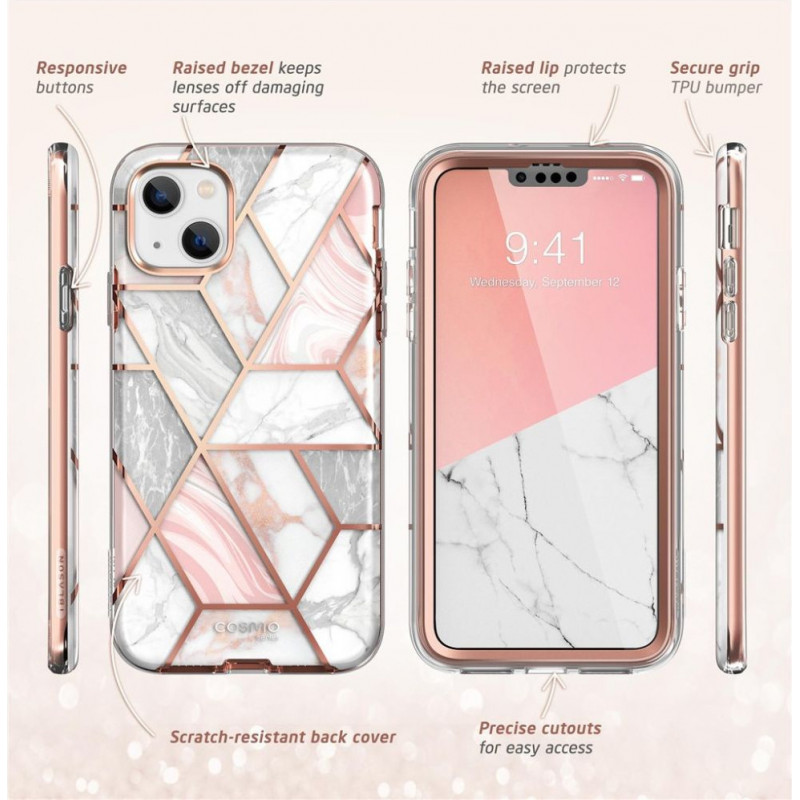 Supcase Cosmo-hoesje voor Apple iPhone 14 Plus / 15 Plus, roze marmer