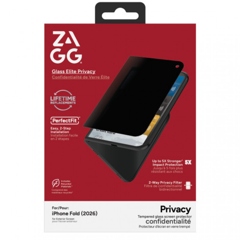 ZAGG InvisibleShield Glass Elite Privacy schermbeschermer voor Apple iPhone Duo (extern scherm) ZAG347