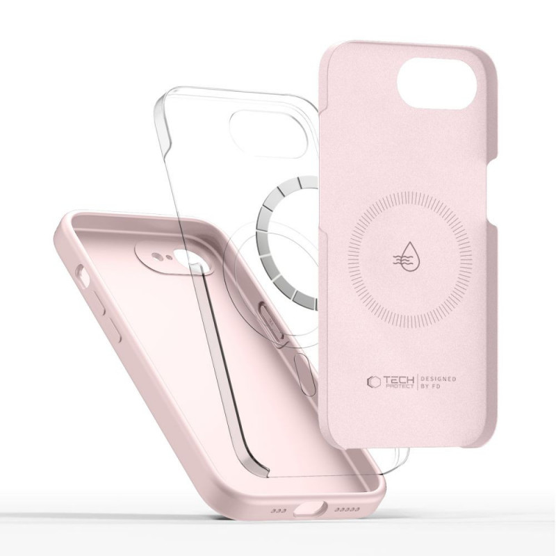 Tech-Protect siliconen MagSafe-hoesje voor Apple iPhone 16e / 17e, roze parel