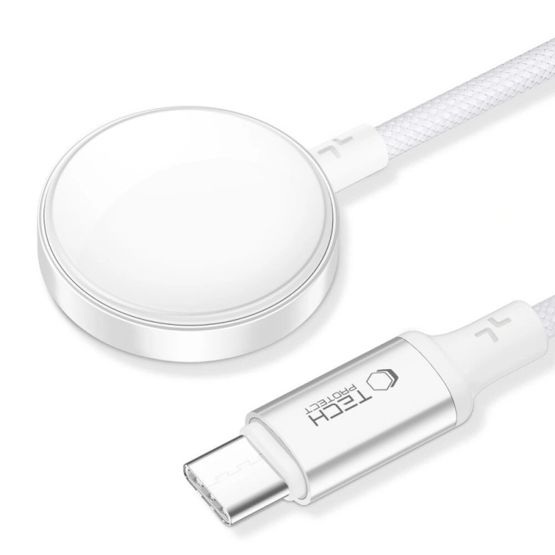 Tech-Protect MC02 UltraBoost magnetische oplader USB-C-kabel 100 cm voor Apple Watch, wit