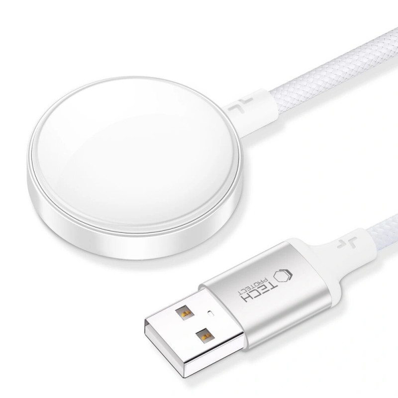 Tech-Protect MC02 UltraBoost magnetische oplader USB-A-kabel 100 cm voor Apple Watch, wit