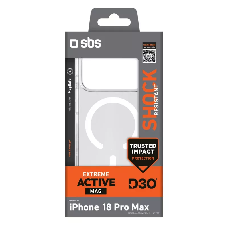 SBS D3O Active-hoesje voor iPhone 18 Pro Max / 17 Pro Max, MagSafe-compatibel, transparant