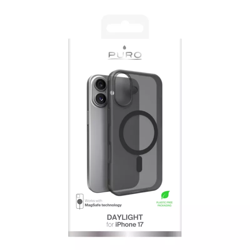 Puro Daylight MagSafe-compatibele siliconenhoes voor iPhone 17, doorschijnend zwart