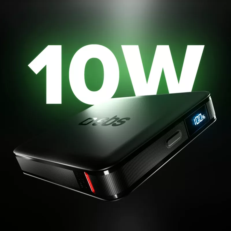 SBS HD 10W 5000mAh USB-C powerbank met LCD-display, zwart