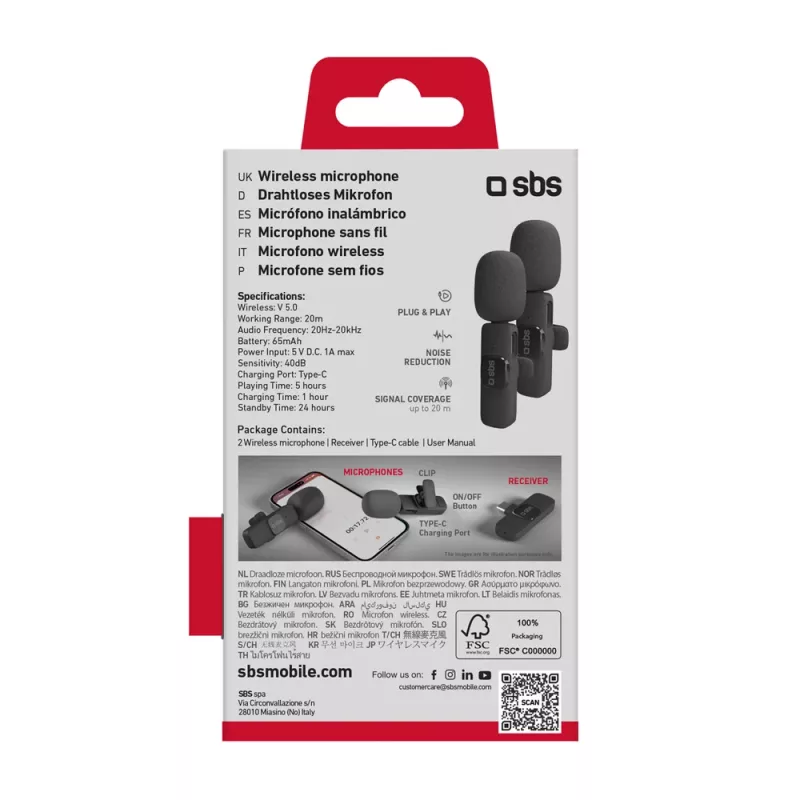 SBS-lavaliermicrofoons met USB-C-ontvanger (2 st.), zwart