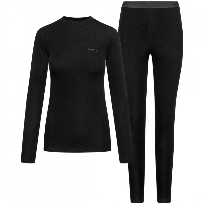 Viking Meriboo Lady Set Merino dames baselayer set, zwart, S