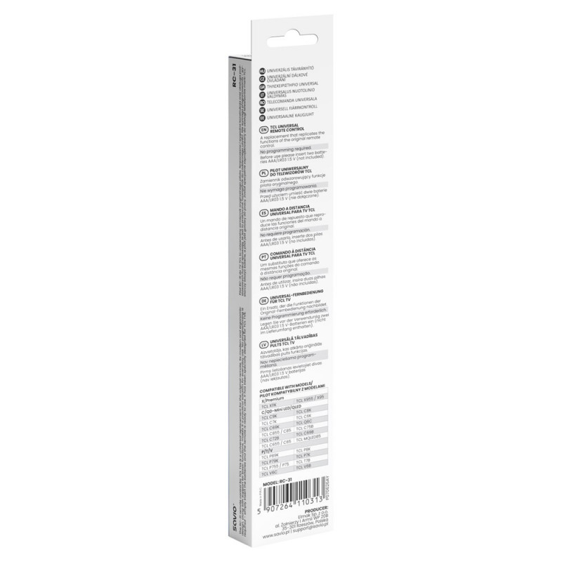 Savio RC-31 universele/vervangende afstandsbediening voor TCL TV – SMART TV