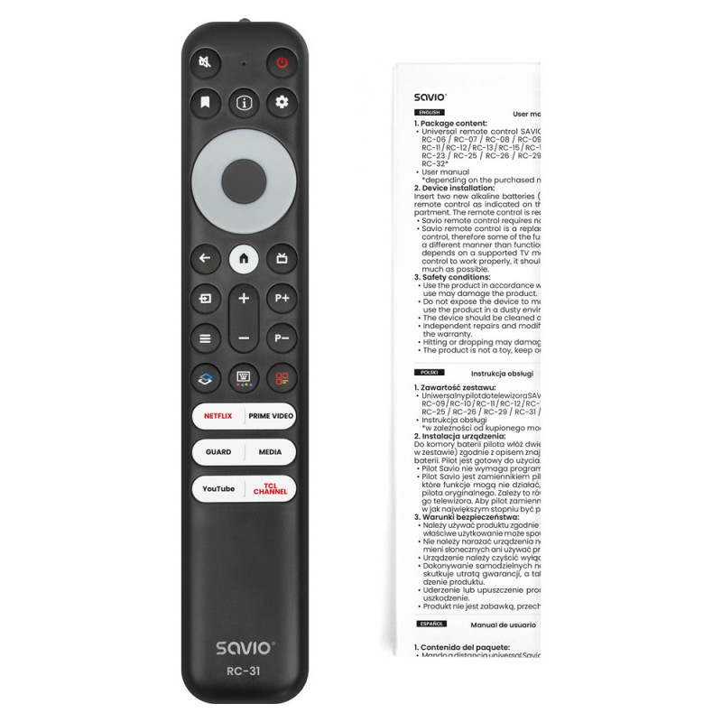 Savio RC-31 universele/vervangende afstandsbediening voor TCL TV – SMART TV