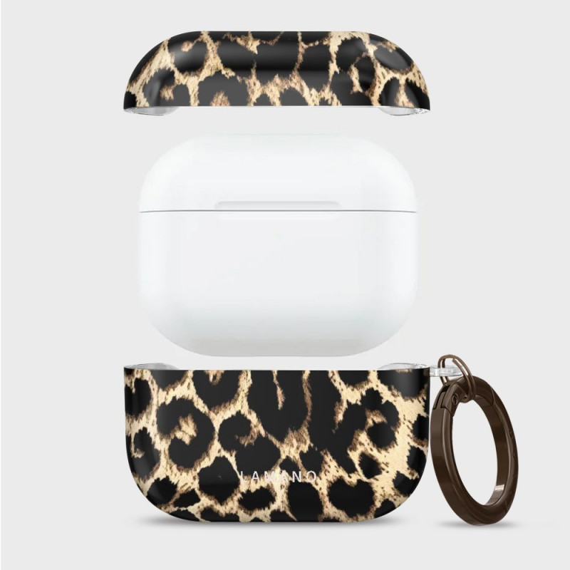 Tech-Protect Lamano-hoesje voor Apple AirPods Pro 3 met karabijnhaak, Exotic Touch (zwart en bruin)