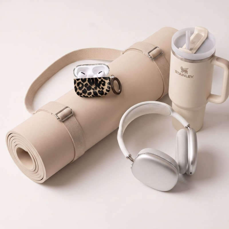Tech-Protect Lamano-hoesje voor Apple AirPods Pro 3 met karabijnhaak, Exotic Touch (zwart en bruin)