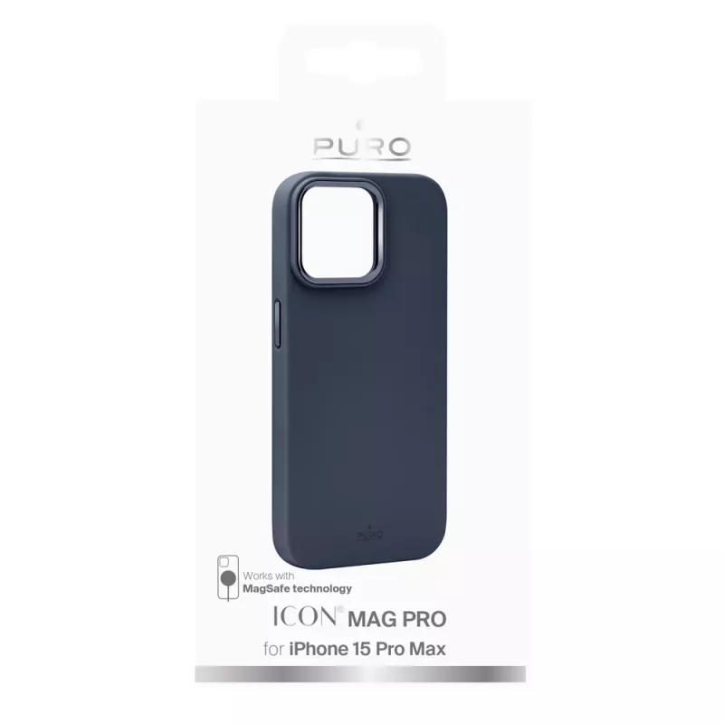 Puro Icon Mag Pro MagSafe-siliconehoesje voor Apple iPhone 15 Pro Max, donkerblauw
