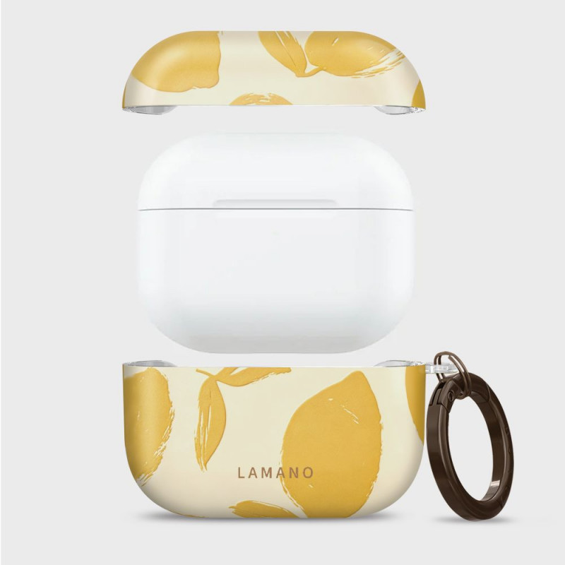 Tech-Protect Lamano-hoesje voor Apple AirPods Pro 3 met karabijnhaak, Lemon Haze (geel en wit)