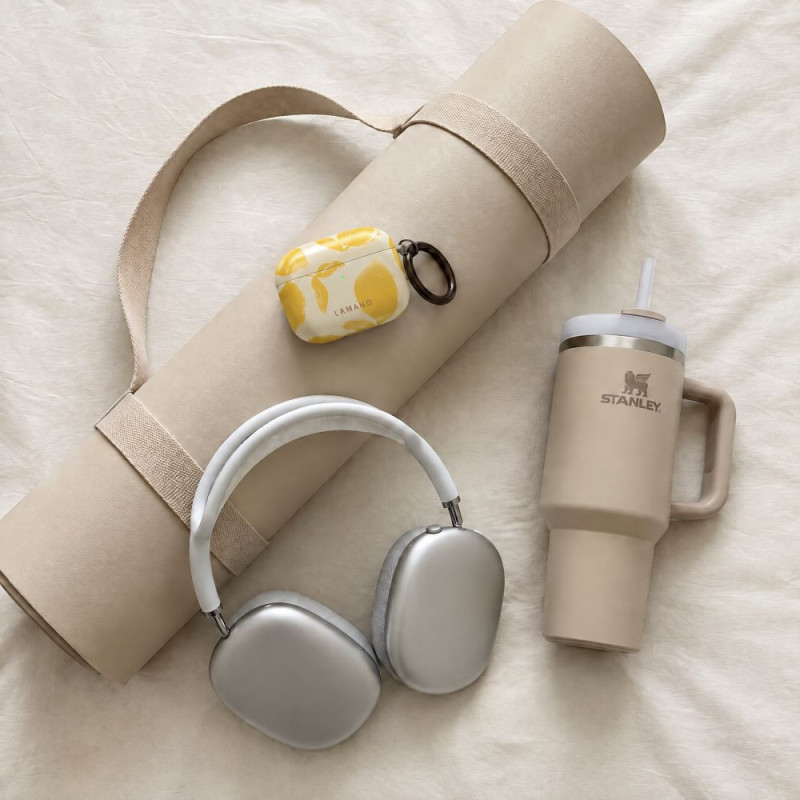 Tech-Protect Lamano-hoesje voor Apple AirPods Pro 3 met karabijnhaak, Lemon Haze (geel en wit)