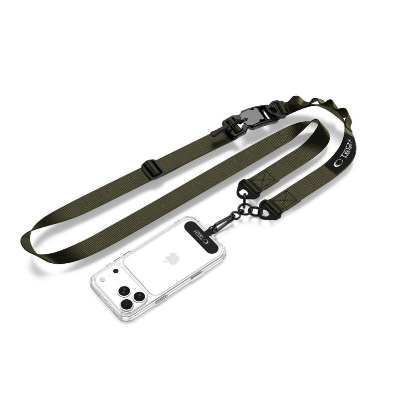 Tech-Protect C9S Rope Crossbody telefoonriem, nylon, 91–140 cm, legergroen