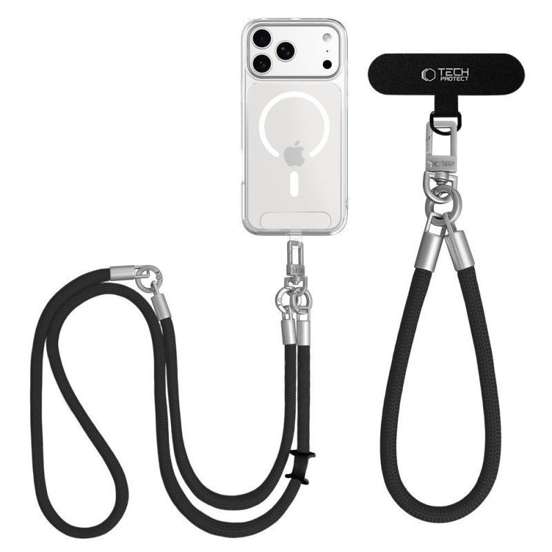 Tech-Protect C10S Rope crossbody- en polsriemset voor telefoon, zwart/titanium