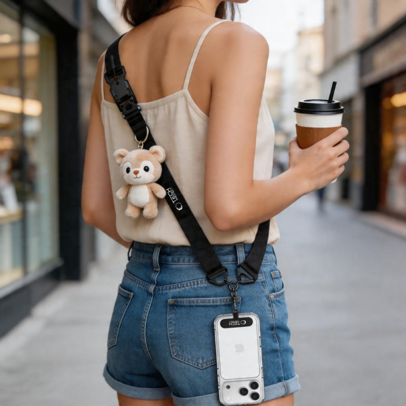 Tech-Protect C9S Rope Crossbody-telefoonband, zwart