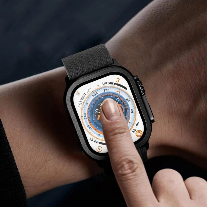 Tech-Protect Glass Ring gehard glas voor Apple Watch Ultra 49 mm, zilver en zwart (2 stuks)