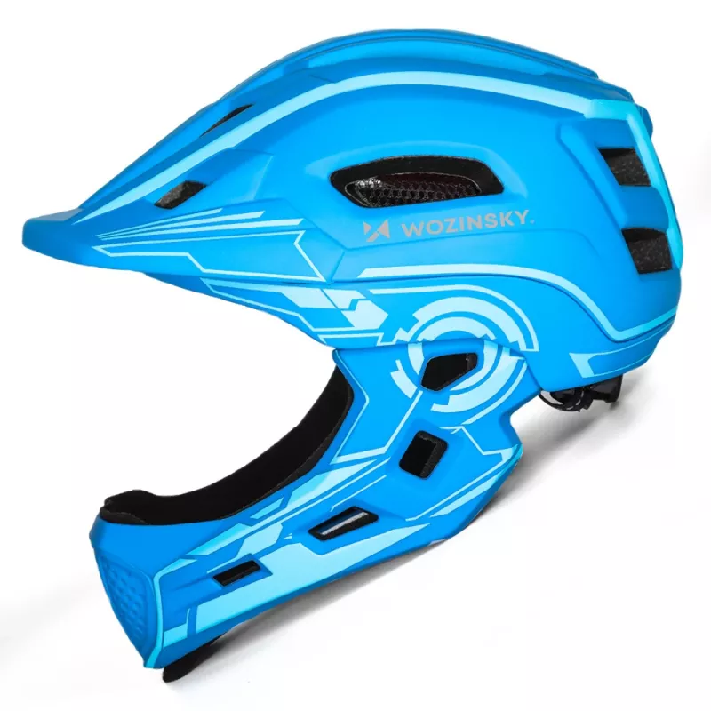 Wozinsky kinderfietshelm full face met USB-achterlicht, maat S (52-56 cm), blauw