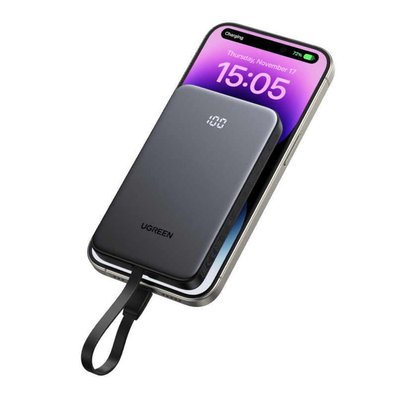 UGREEN PB526 10000mAh 20W powerbank met ingebouwde USB-C-kabel