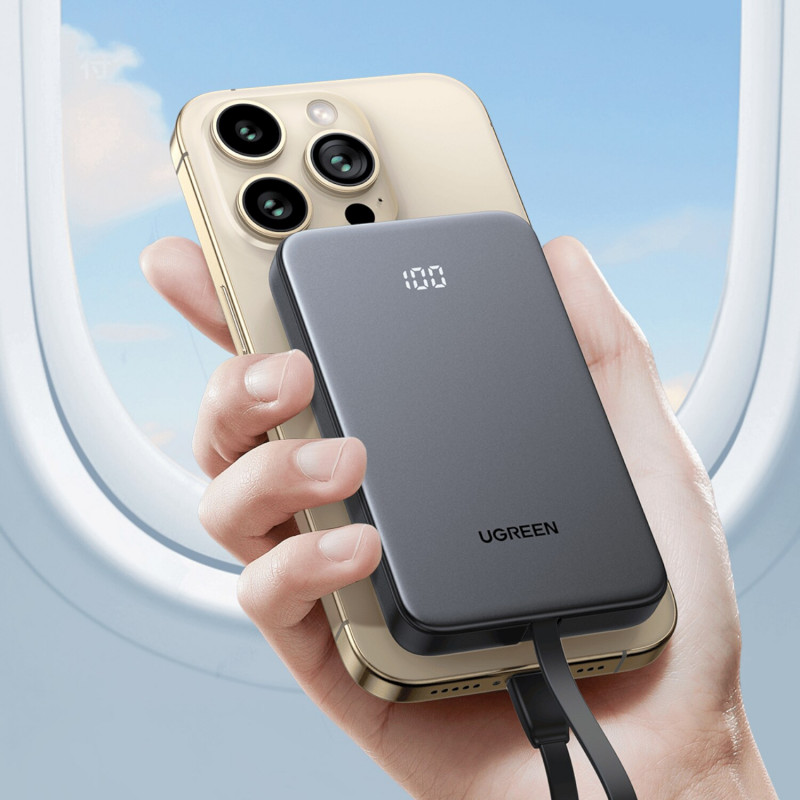 UGREEN PB526 10000mAh 20W powerbank met ingebouwde USB-C-kabel