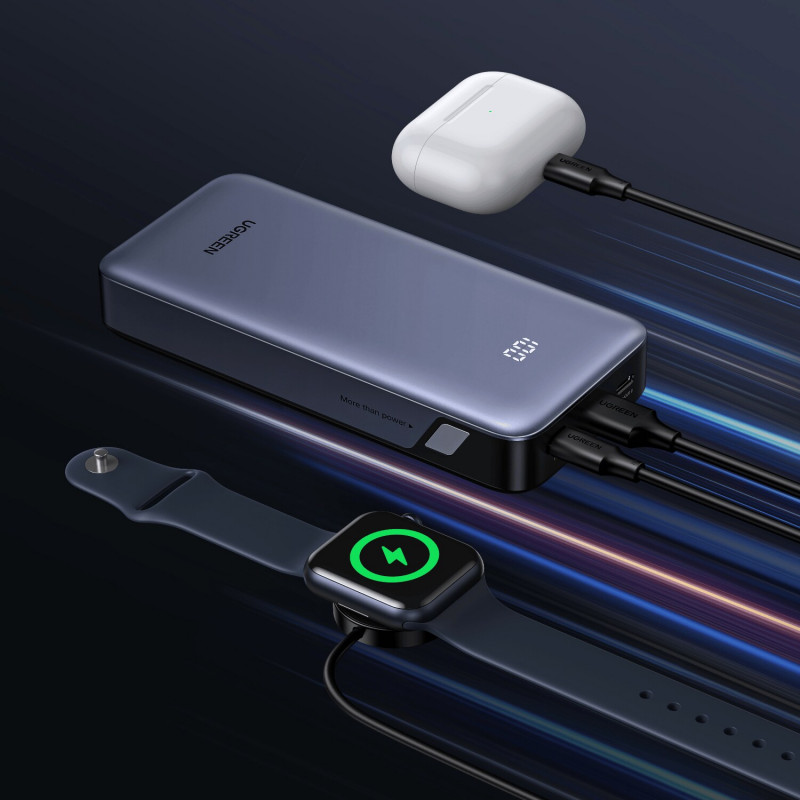 UGREEN PB532 20000mAh 30W tweerichtings-snellader powerbank, 2x USB-C, USB-A, grijs
