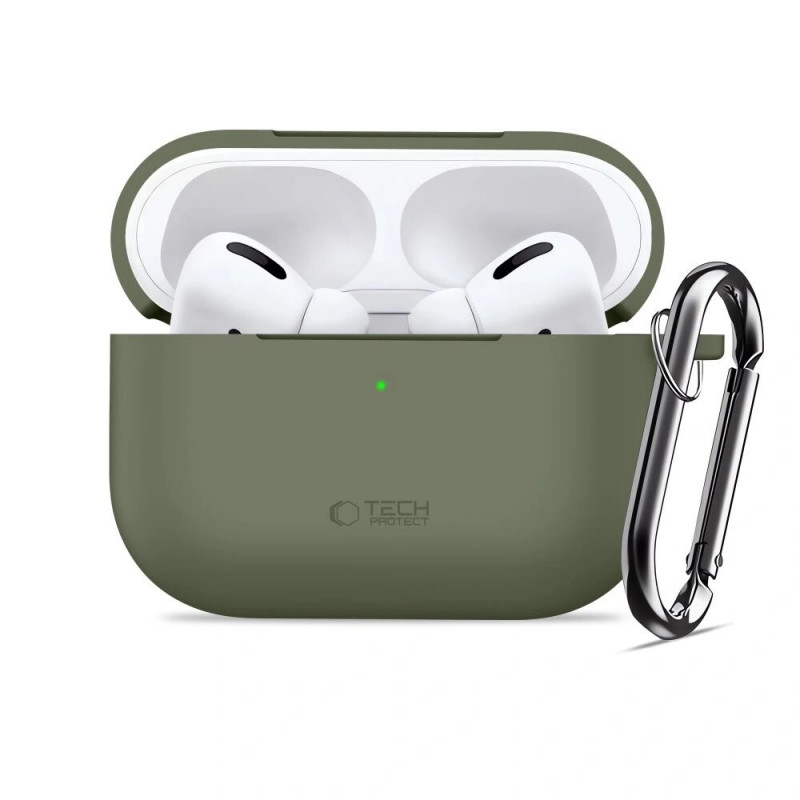 Tech-Protect Silicone Hook-hoesje voor Apple AirPods Pro 3, olijfgroen