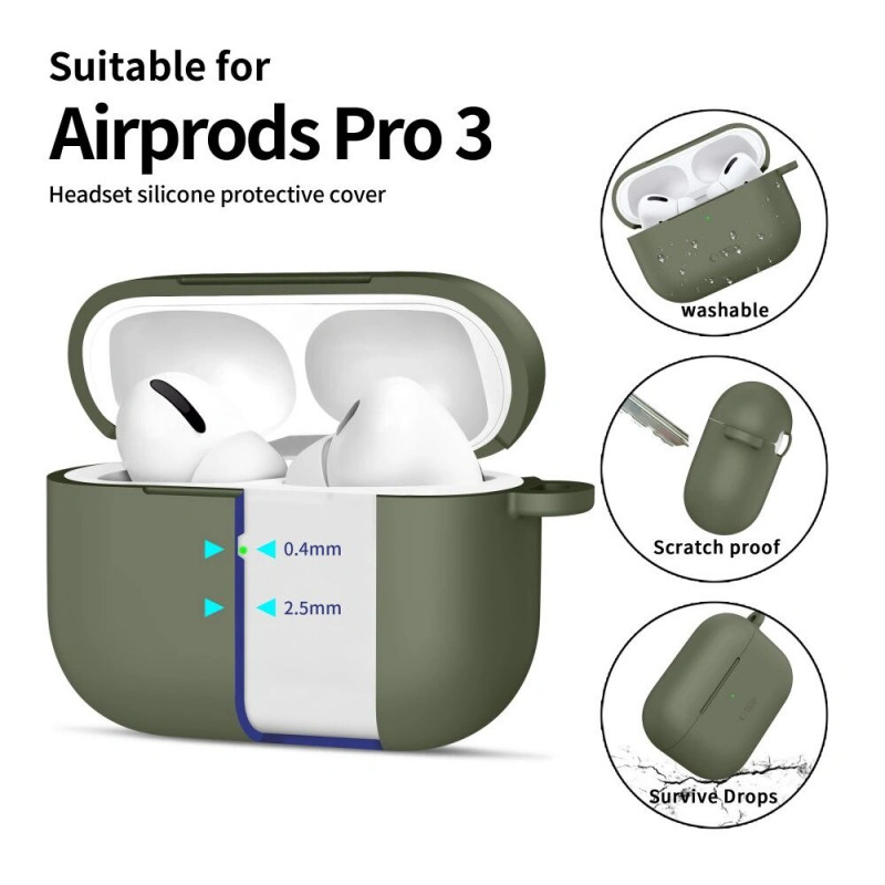 Tech-Protect Silicone Hook-hoesje voor Apple AirPods Pro 3, olijfgroen