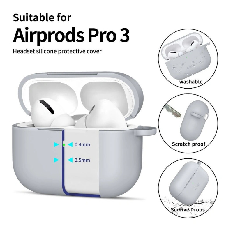 Tech-Protect silicone haakhoesje voor Apple AirPods Pro 3, krijtgrijs