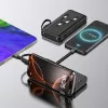 Wozinsky W11-B 10000mAh 10W powerbank met ingebouwde kabels en zaklamp, zwart
