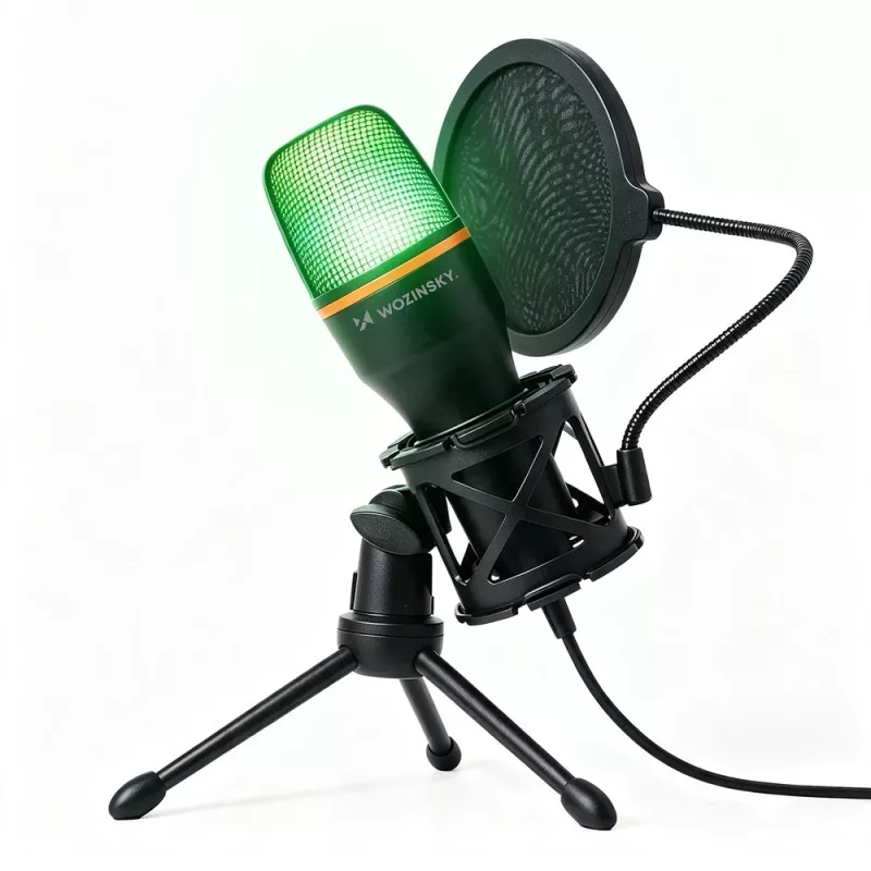 Wozinsky WM-W111 bedrade studio-gamemicrofoon op statief met RGB-achtergrondverlichting, zwart
