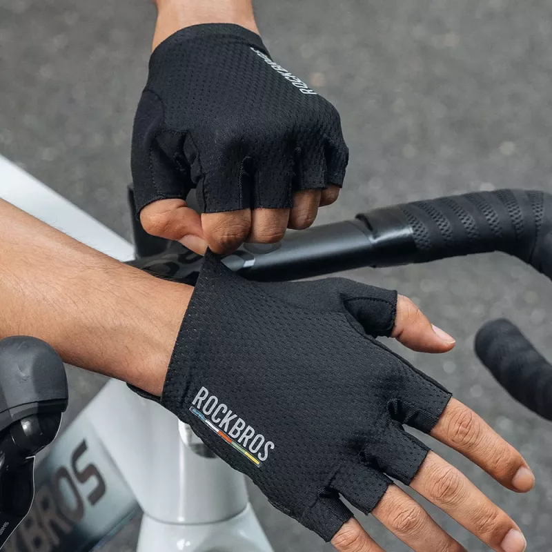 Rockbros TLS004 ROAD TO SKY korte schokabsorberende fietshandschoenen S, zwart