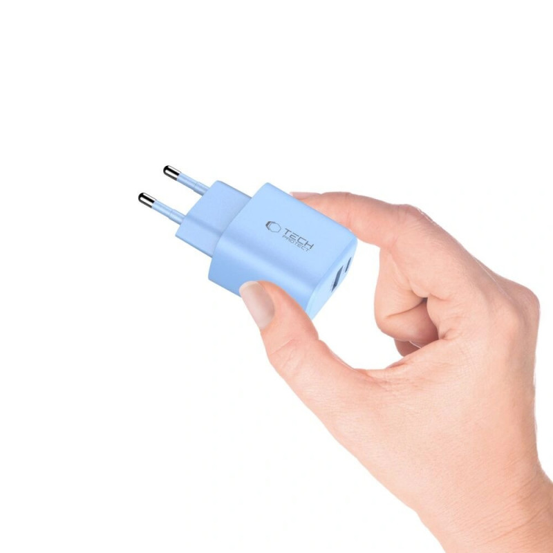 Tech-Protect NCA30 USB-A, USB-C netwerkoplader PD 30W / QC3.0 lichtblauw