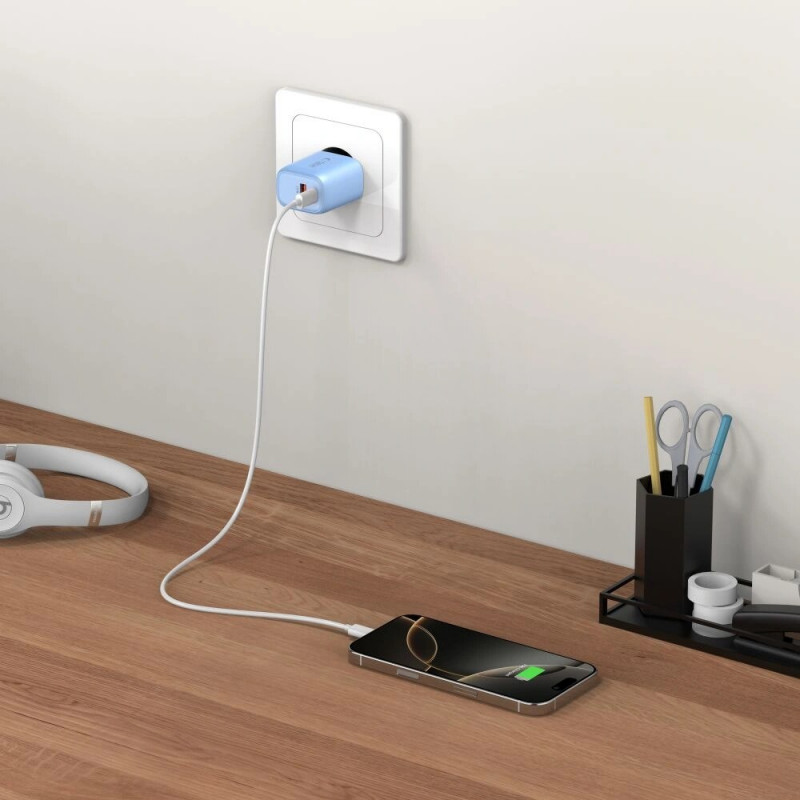 Tech-Protect NCA30 USB-A, USB-C netwerkoplader PD 30W / QC3.0 lichtblauw