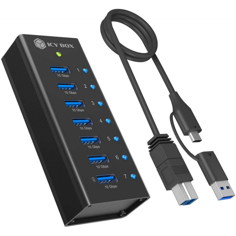 ICY BOX IB-AC618a 7-poorts USB 3.2 Gen 2-hub, aluminium, 12 V