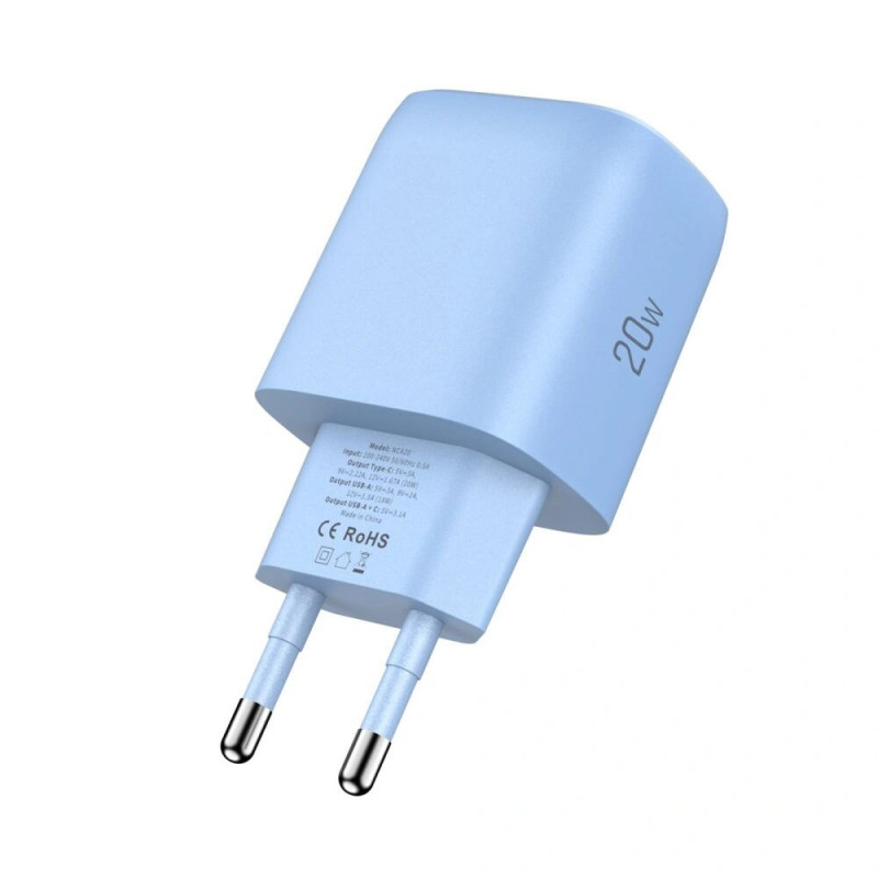 Tech-Protect NCA20 USB-A, USB-C netwerkoplader PD 20W / QC3.0 lichtblauw